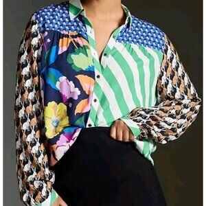 Maeve by Anthropologie Paz Button-Down Blouse | XS (Fits Small) | Floral Bunny
